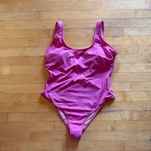 Cupshe Solid Hot Pink Scoop-Back One-Piece Swimsuit